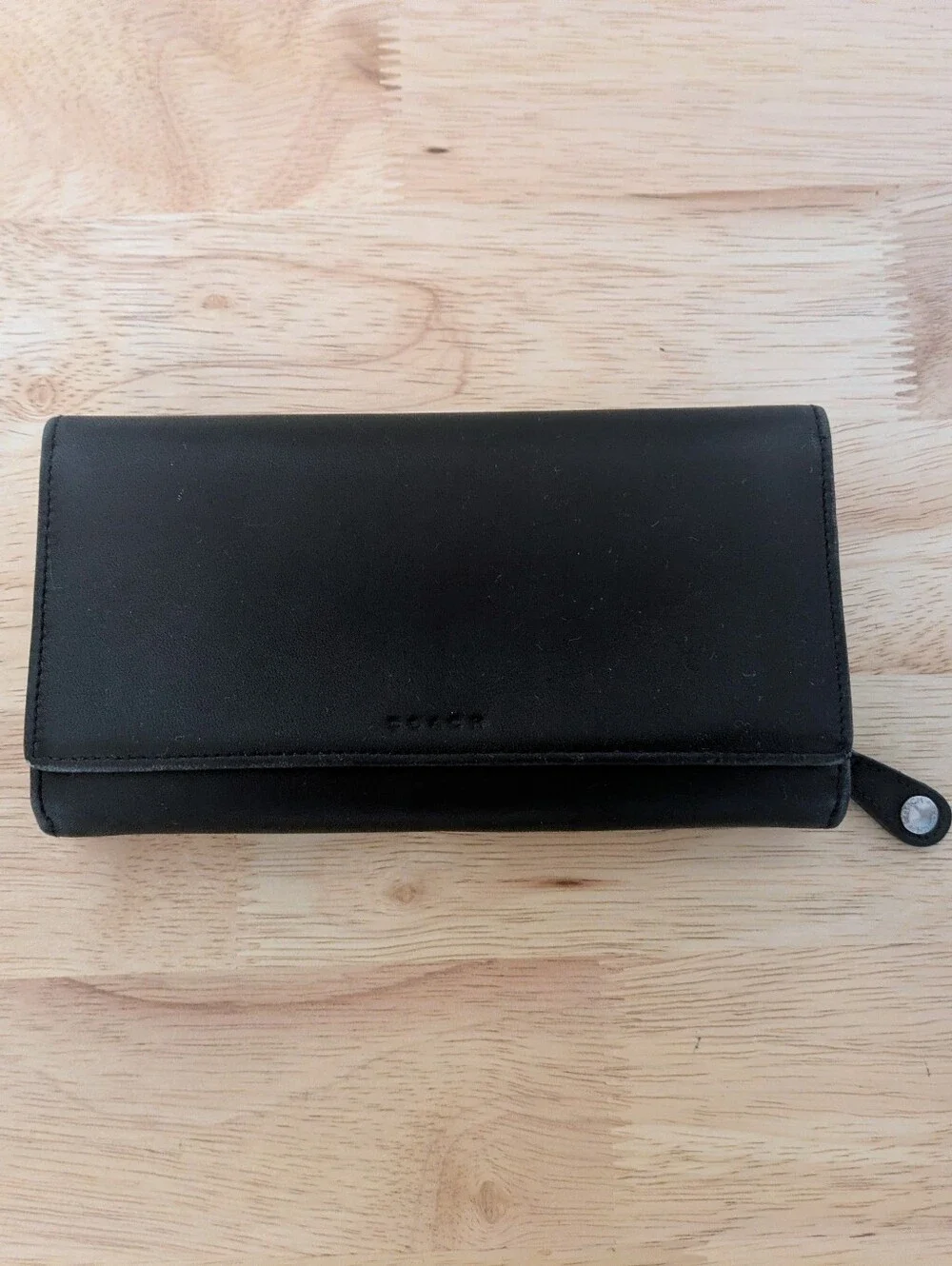 Vintage Coach Black Leather Legacy Trifold Checkbook Wallet